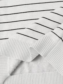 SHEIN Boys' Striped Turtleneck Long Sleeve Knit Sweater,White,Autumn,80s,School,Back-To-School,Comfortable Versatile Preppy All-Match School Uniform - White - View 5