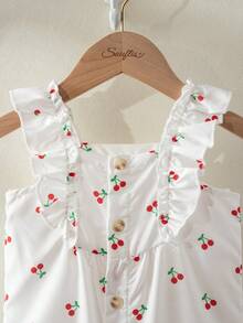 Souflis Souflis Baby Girls Toddler Floral Print Square Neck Ruffle Hem Sleeveless Romper, Suitable For Spring/Summer Outings, Vacation, Daily Wear - White - View 4