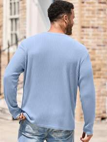 EASEVO Plus Size Men's Casual Loose Fit Solid Color Crew Neck Long Sleeve T-Shirt - Baby Blue - View 2