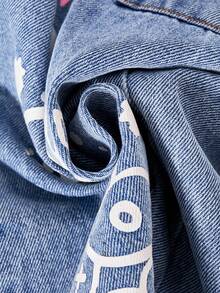 SHEIN ChillGRL Tween Girl 条纹印花长袖衬衫 + 白色吊带背心 + 字母印花阔腿牛仔裤 3 件套 - 彩色 - 查看 6