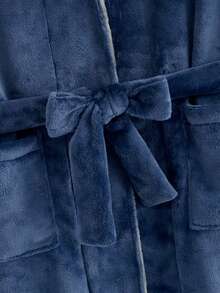 HIMLAND 男士纯色长袖口袋抓绒连帽睡袍