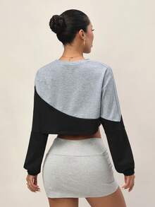 Gameset SHEIN Sport Color Block Round Neck Long Sleeve Cropped Loose Fit Fashionable Versatile Sporty Sweatshirt - Multicolor - View 3