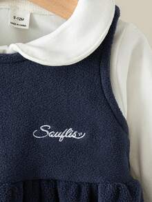 Souflis Souflis 2件套/组 2025秋冬法式白色针织长袖上衣搭配加厚藏蓝色背心连体裤，适合上学、聚会、外出等多种场合穿着，幼儿男童 - 彩色 - 查看 5