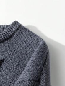 Manfinity Hypemode Men's Casual Colorblock Shark Pattern Knit Sweater, Autumn/Winter Sweater Graphic Blue Sweater - Grey - View 4
