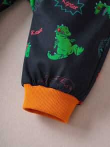 Nick 90s | SHEIN Mono de manga larga con cremallera, estampado de dinosaurio verde de dibujos animados y bloques de color para bebé niño - Multicolor - Ver 5