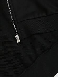 SHEIN Unity 女士纯色简约休闲短款拉链黑色连帽运动衫，长袖毕业连帽衫，返校，毕业，教师，返校