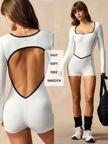 VARSIVA 女士长袖露背连体衣 - 黑與白 - 查看 2