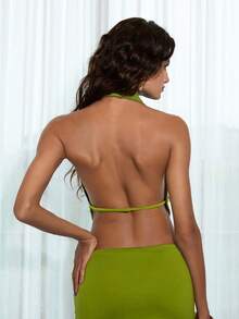 Opulessa Women's Halter Neck Beaded Cropped Halter Top,Lime Green,Summer,70's,Club Night,Party Disco,Chic Elegant Sequin Tank Top For Wedding Guest Party - Green - View 4