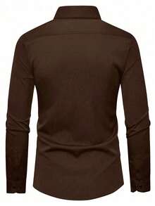 SHEIN Manfinity Mode Camisa de manga larga de unicolor para hombre, otoño, formal, ceremonia - Marrón - Ver 2