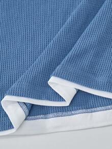 SHEIN Mirajuku 青少年男孩撞色领休闲T恤，春秋季 - 藏蓝色 - 查看 5