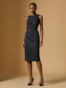 Briarwyn 女士条纹印花褶皱修身无袖连衣裙 - 黑色 - 查看 5