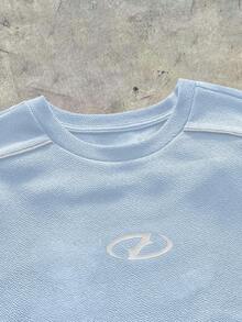 AXEPEAK 加大码男士极简主义印花圆领短袖T恤 - 淺藍色 - 查看 3