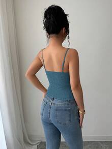 Elenzga Elegante y lindo top de mujer con diseño plisado - Azul - Ver 2