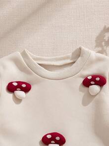 Souflis 2025秋冬法式复古两件套-红色蘑菇图案上衣&红色百褶裙，女婴 - 杏色 - 查看 4