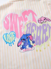 SHEIN ChillGRL Tween Girls ME 宽松休闲甜美可爱背部图案条纹长袖衬衫，适合日常、通勤、休闲、与朋友聚会 - 黃色 - 查看 3