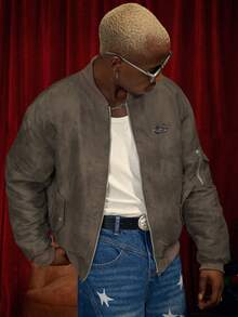 PAVTROS Manfinity Streetrush Men's Street-Style Popular INS Matching Men Jackets And Coats,Men's Young Street Gang Printed Baseball Jacket Bomber Jacket Padded Coat,Windbreaker/Outdoor Windbreaker,Streetwear,Winter Jacket,Warm Winter Outfits, Christmas Outfits,Boy Friend Gifts Mens Mocha Bomber Jacket Vintage Jacket Men Brown Jacket Racing Jacket - Brown - View 3