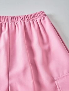 SHEIN ChillGRL 2pcs/Set Teen Girls Letter Print Round Neck T-Shirt + Cargo Pants, Casual Streetwear Style - Pink - View 5