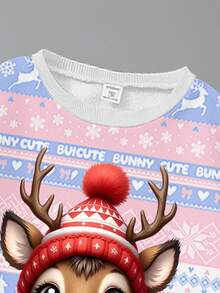 Ensemble Sweat-shirt col rond + leggings pour jeunes filles, motif de renne et flocon de neige de Noël, convient pour l'automne et l'hiver, décontracté et mignon, mode polyvalente - Multicolore - Voir 4