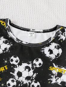 Spring/Autumn Football Element Pajama Set For Teen Boys Flame Football, Trophy Football Allover Print Snug Fit Sleepwear Set For Teen Boys, Comfortable Long Sleeve And Long Pants Casual Homewear 2 Pieces Set - Multicolor - View 5