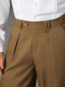 Manfinity Bizformal Men's Designer Dress Pants, Fashion Casual Formal Black Suit Pants, Elegant Draping Effect - Brown - View 4