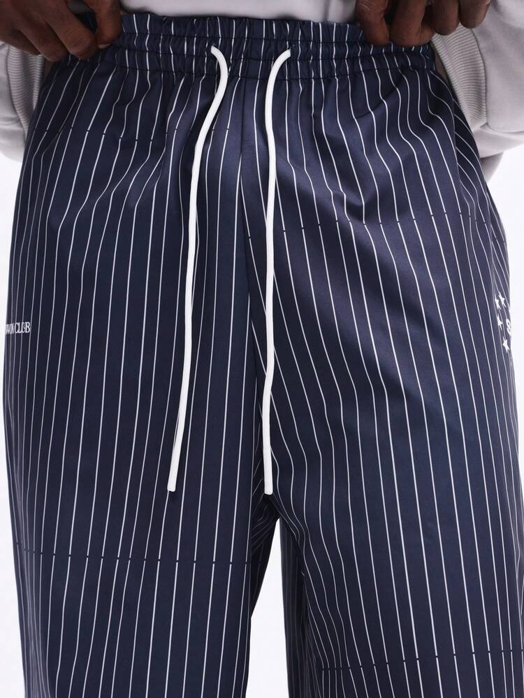 Vertical Pinstripe Wide Leg Pants With Contrast Stripes