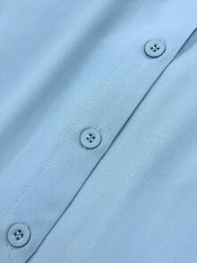 GlowEve CURVE 大码女式长袖衬衫，3D立体花卉装饰，腰部系带，秋冬款 - 藍色 - 查看 7