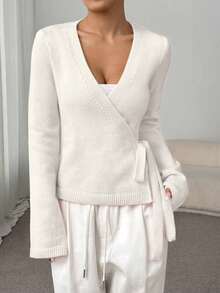 SHEIN Unity Women's Casual Loose Tie Front Cardigan, Versatile Fall Winter Cloth For Women