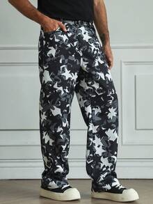 HUEFORM Herren Schwarze Sternmuster Gerade geschnittene Lässig Hose mit Taschen, perfekt für einen raffinierten Ausflug - Schwarz und Weiss - Übersicht 3
