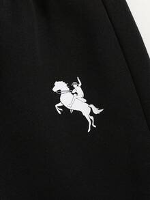 SHEIN 少女两件套服装，黑色连帽卫衣，秋季休闲套装，适合儿童日常穿着，返校、典礼、日常、学校、旅行、运动、秋冬季、新年、圣诞节等场合。 - 黑色 - 查看 6