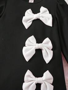 SHEIN 年轻女孩优雅可爱针织蝴蝶结长袖连衣裙 - 黑色 - 查看 4