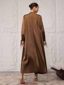Al Najma 女士优雅纯色阿拉伯风格连衣裙，派对礼服 - 卡其色 - 查看 4