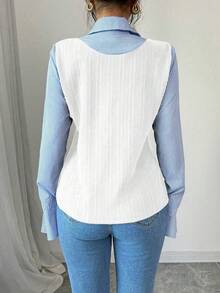 Elenzga Áo thun dài tay kẻ sọc tương phản thường ngày cho nữ, mùa thu - trắng - Xem 2