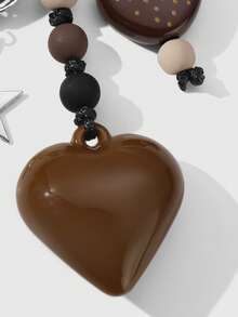 ROMWE Kawaii 1pc Y2K Fashion Unique Soft Grunge Gothic Silver Chain Faux Pearl Star Rhinestone Wing Heart Ribbon Bow Faux Cherry Pendant Keychain Bag Charm, Suitable For Women/Girls Everyday Wear & Holiday Gift, Halloween - Brown-58 - View 8