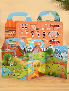 Wielokrotnego użytku książeczka z naklejkami wodoodporna, dwustronna, motywy ze zwierzętami, scenariusze sportowe, rozwój kreatywności, aktywność poznawcza dla dzieci 3+, przyjazna w podróży, zabawa, wypełniacze do skarpet świątecznych, pomysły na prezenty, rustykalny rdzeń, estetyczne must-have - Wielokolorowe - Zobacz 3