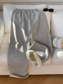 SHEIN EZwear 女士秋冬保暖宽松抽绳运动裤 - 经典刺绣贴片，休闲舒适，适合居家、日常穿着和上学。完美契合甜美女孩和清纯女孩的风格。 - 彩色 - 查看 2