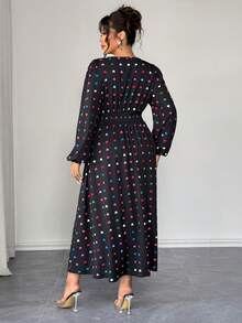 Elenzga Plus Size V-Neck Heart Print Slit Hem Dress - Multicolor - View 2