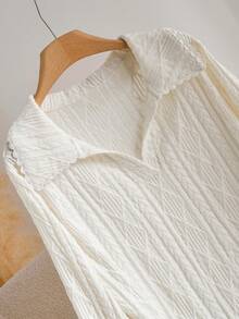 CosyJoli 大码女式长袖T恤，休闲通勤女式上衣，修身收腰T恤，适合春假穿着 - 杏色 - 查看 4