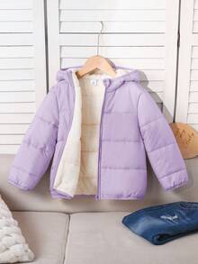 Emery Rose Kids Emery Rose Kids Young Girl Plain Casual Hooded Zip-Up Padded Coat - Mauve Purple - View 5