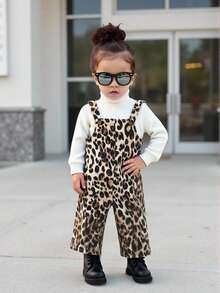 SHEIN Babygirl Chic Leopard Print Jumpsuit, Versatile All-Match Style Suitable For Indoor, Outdoor Skiing, Daily Wear, Sports, Play, Party, Photography, Christmas Season - Apricot - View 6
