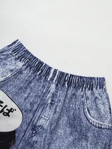 SHEIN Explorewe 女童休闲时尚卡通图案卫衣和配套卡通裤套装 - 藍色 - 查看 8