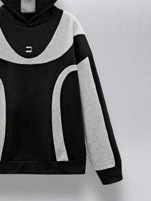 NEON BLANC Men's Casual Loose Fit Patchwork Hoodie Sweatshirt - Black - View 4