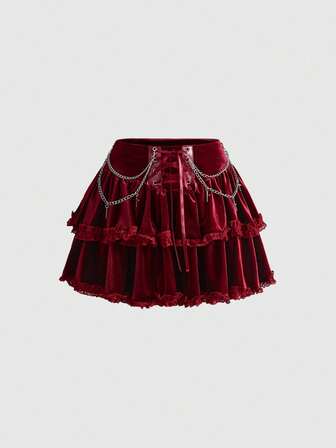 Vintage romantischer Gothic Kreuz-Ketten Samt Mini-Rock