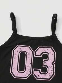 SHEIN ChillGRL Bộ đồ liền thân thể thao in chữ màu đen có thể điều chỉnh cho bé gái tuổi teen, trang phục thường ngày cho mùa tựu trường năm 2025 dành cho trẻ em và trang phục thể thao trong khuôn viên trường - màu đen - Xem 3