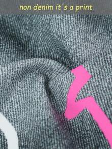 SHEIN ChillGRL Tween Girls Graffiti Letter & Cartoon Bear Print Straight Leg Pants - Black - View 8