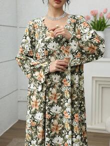 Yasmyna 优雅复古浪漫花卉珍珠装饰宽松休闲连衣裙，女士款 - 彩色 - 查看 3