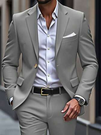 Manfinity Mode Plus Size Men's Business Commuter Suit Set (Jacket & Pants)