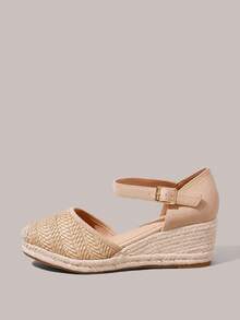 Styleloop 女式编织黄麻绳厚底坡跟凉鞋，波西米亚风格，复古美式波西米亚西部音乐节派对装 - 卡其色 - 查看 2