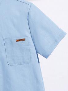 SHEIN Chemise décontractée ample et confortable à manches courtes avec boutons et couleurs contrastées pour garçon préadolescent - Bleu ciel - Voir 3