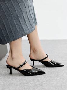 CUCCOO BIZCHIC Zapatos de tacón alto de aguja con rhinestones y lazo para mujer, elegantes, dulces, sexy y de moda gótica, de ante negro con slip-on, para vestidos formales, té de la tarde, citas, fiestas, banquetes, Halloween, Navidad, Acción de Gracias, Día de San Valentín