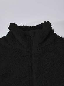 SHEIN ChillGRL 2 件套 Tween Girls ME 宽松休闲柔软羊毛高领夹克和工装口袋裤套装，适合日常、通勤、休闲、度假、聚会、街头风格、秋冬 - 黑色 - 查看 5